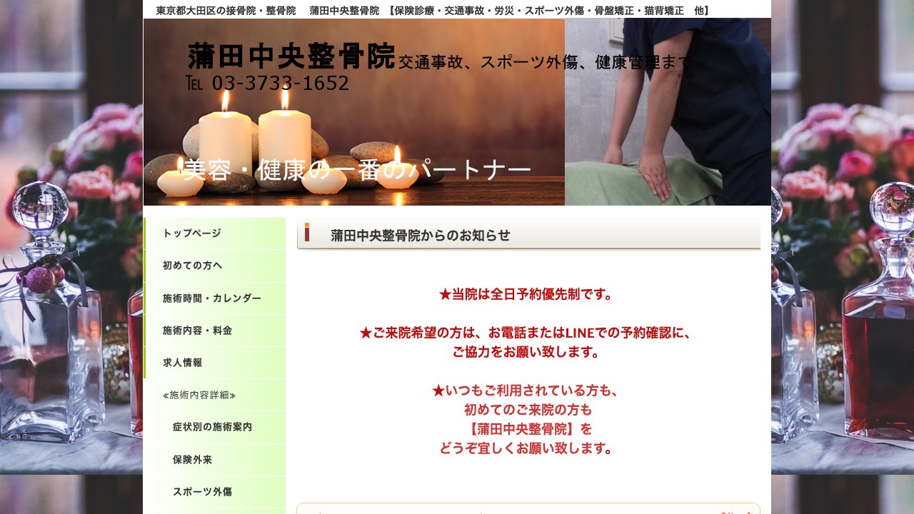 蒲田中央整骨院のホームページ