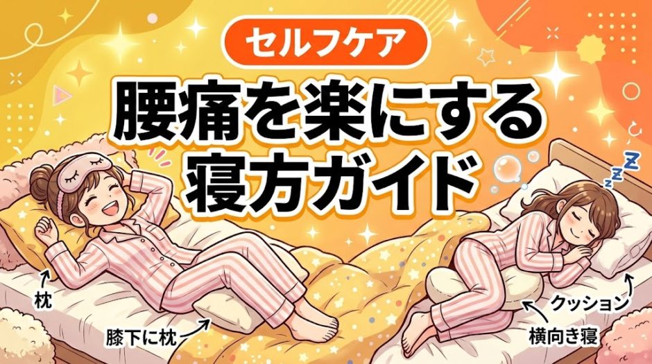 腰痛を楽にする寝方ガイド｜姿勢別の正しい寝る方法のアイキャッチ画像