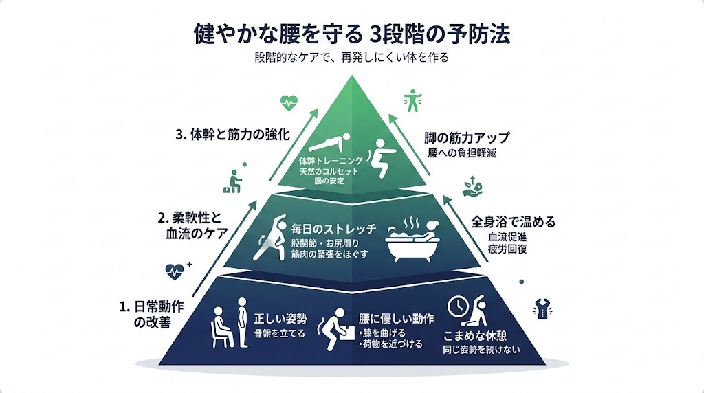 ぎっくり腰の再発を防ぐ予防法の図解