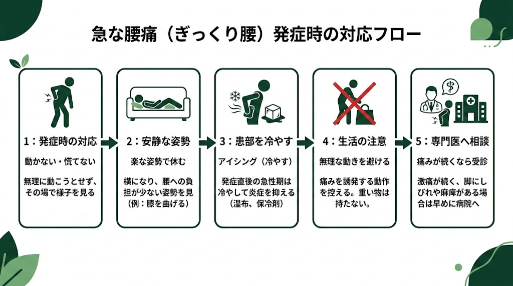 ぎっくり腰になった瞬間の応急処置の図解