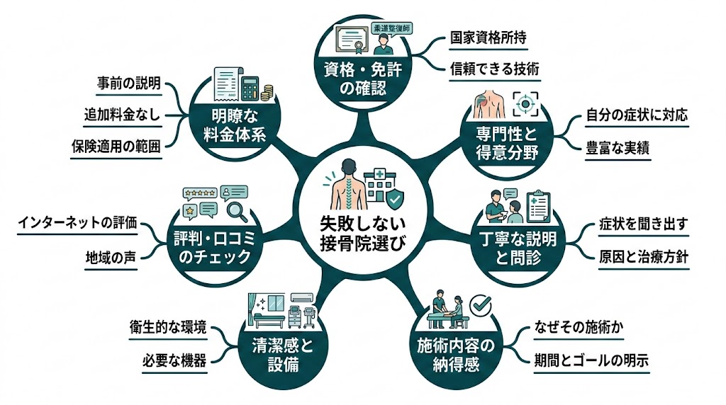 まとめ:7つのポイントで失敗しない接骨院選びをの図解