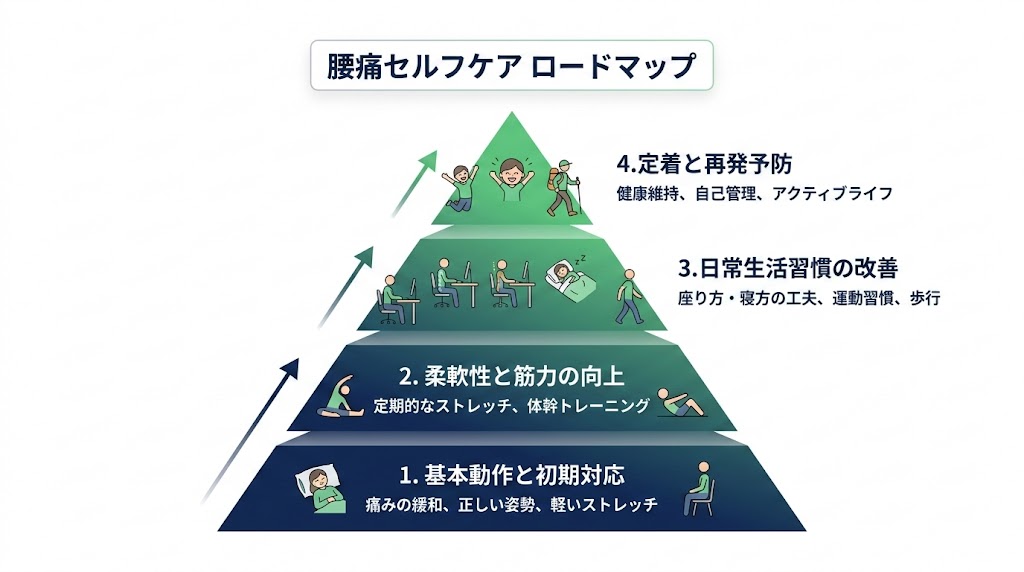 自宅でできる腰痛セルフケアの図解