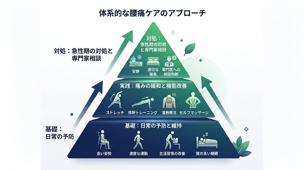 自宅でできる腰痛セルフケアの図解