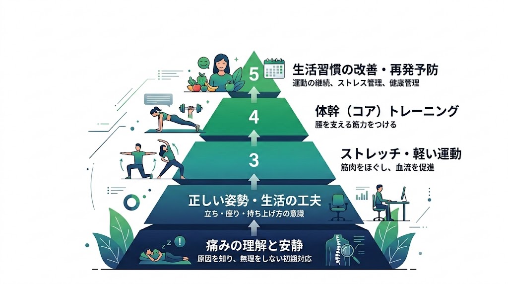 自宅でできる腰痛セルフケアの図解