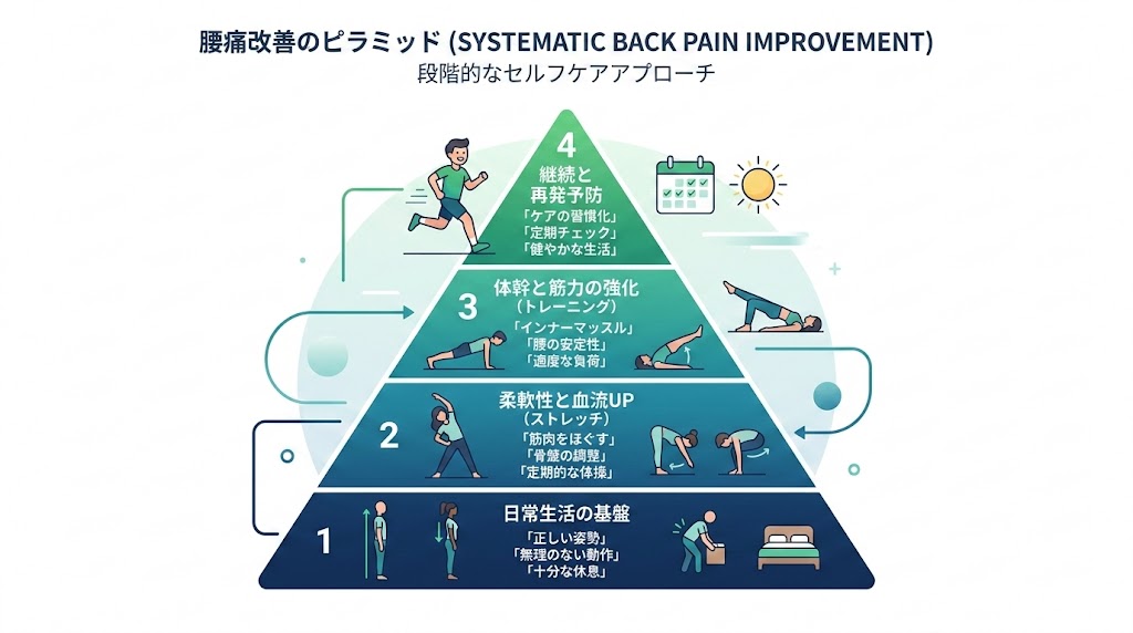 自宅でできる腰痛セルフケアの図解