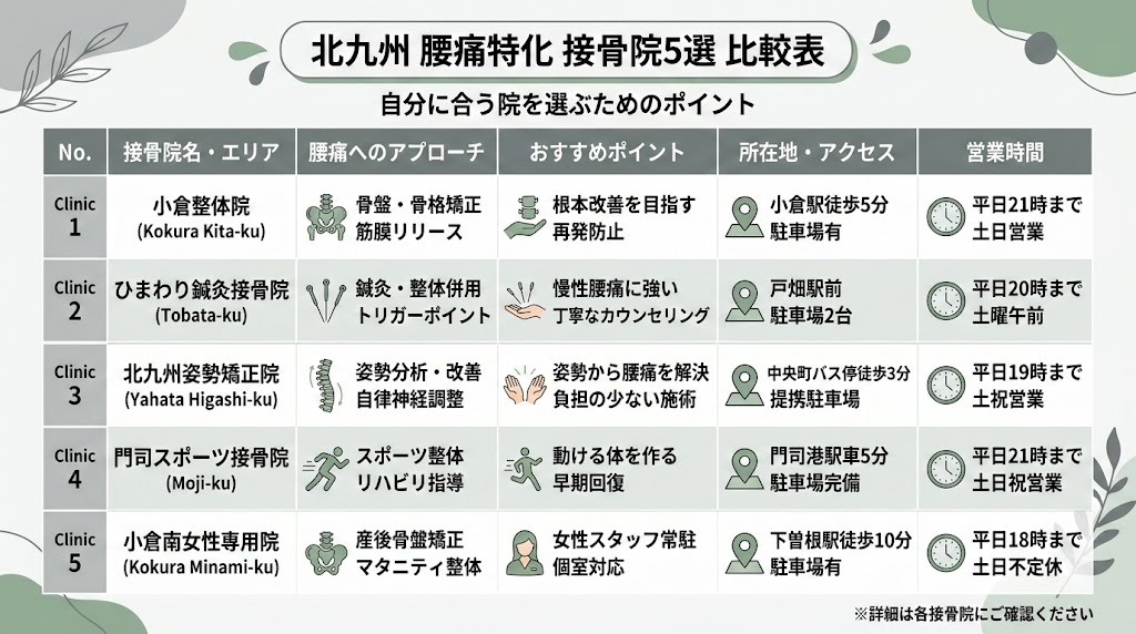 北九州で腰痛におすすめの接骨院5選の図解