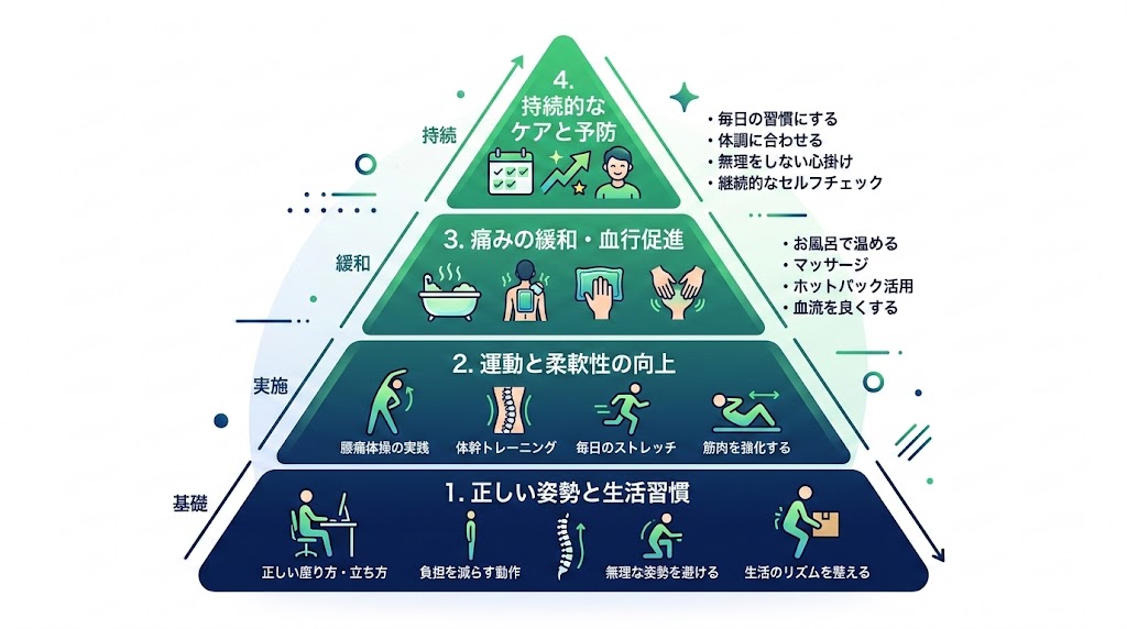 自宅でできる腰痛セルフケアの図解