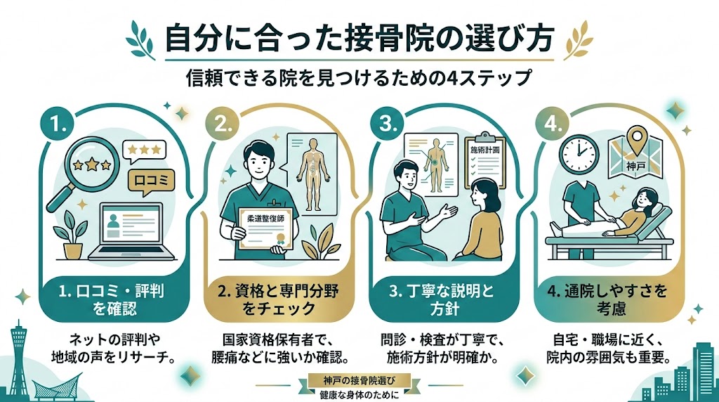 神戸で接骨院を選ぶ際のポイントの図解