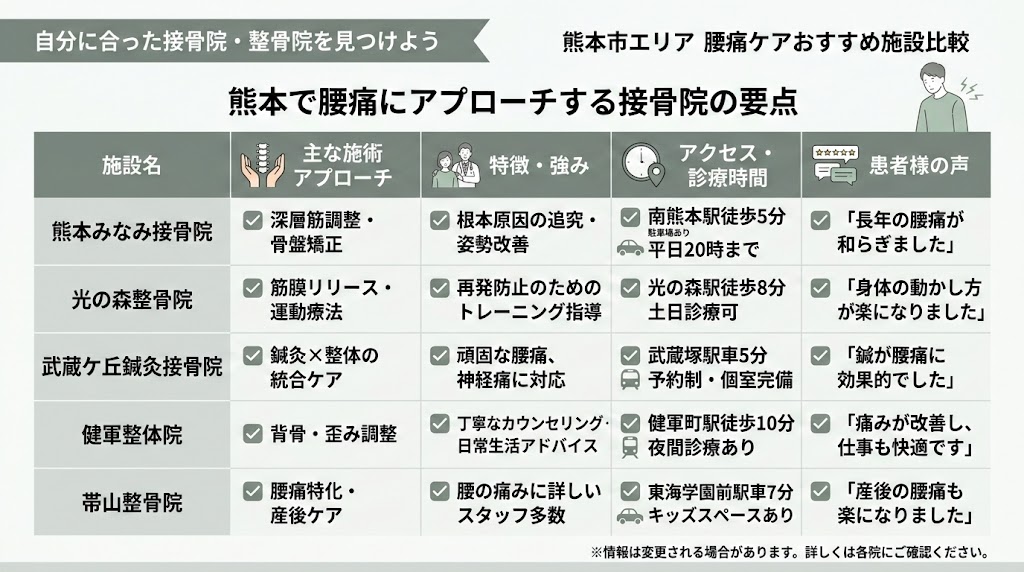 熊本で腰痛におすすめの接骨院5選の図解