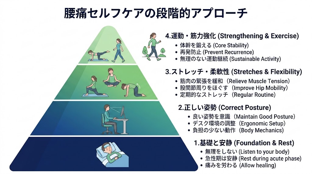 自宅でできる腰痛セルフケアの図解