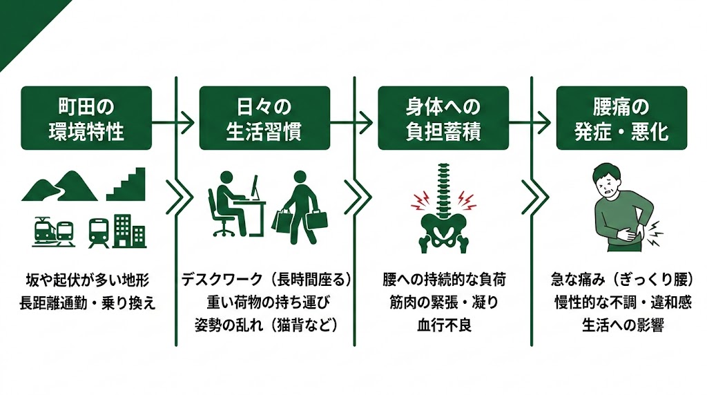 町田で腰痛に悩む人が多い理由の図解