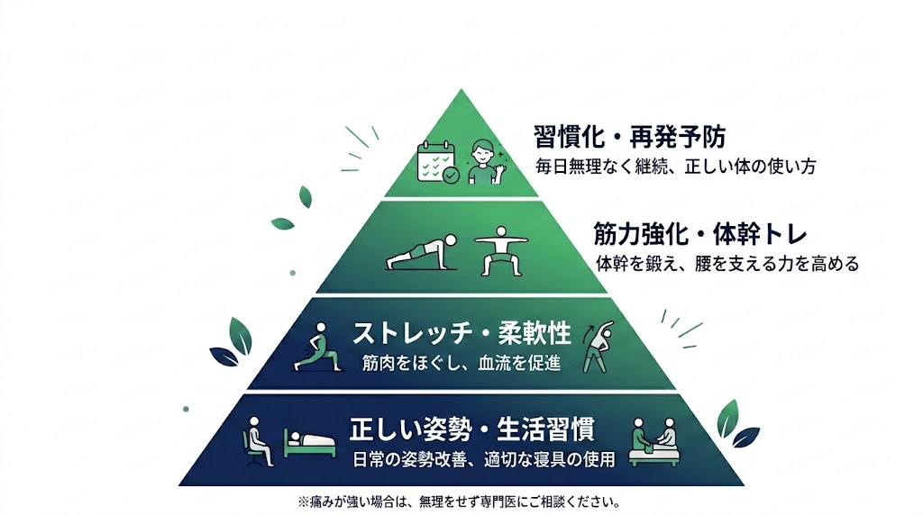 自宅でできる腰痛セルフケアの図解