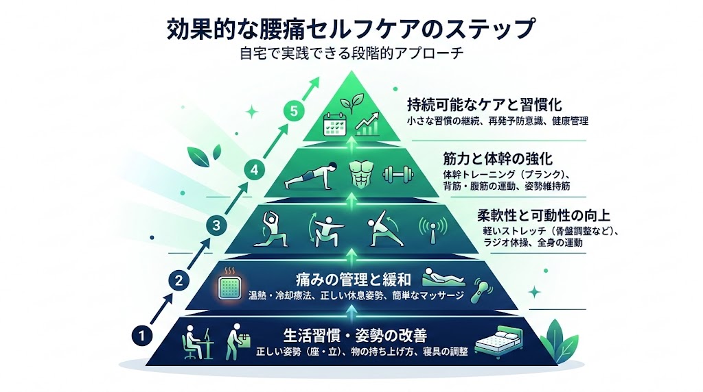 自宅でできる腰痛セルフケアの図解
