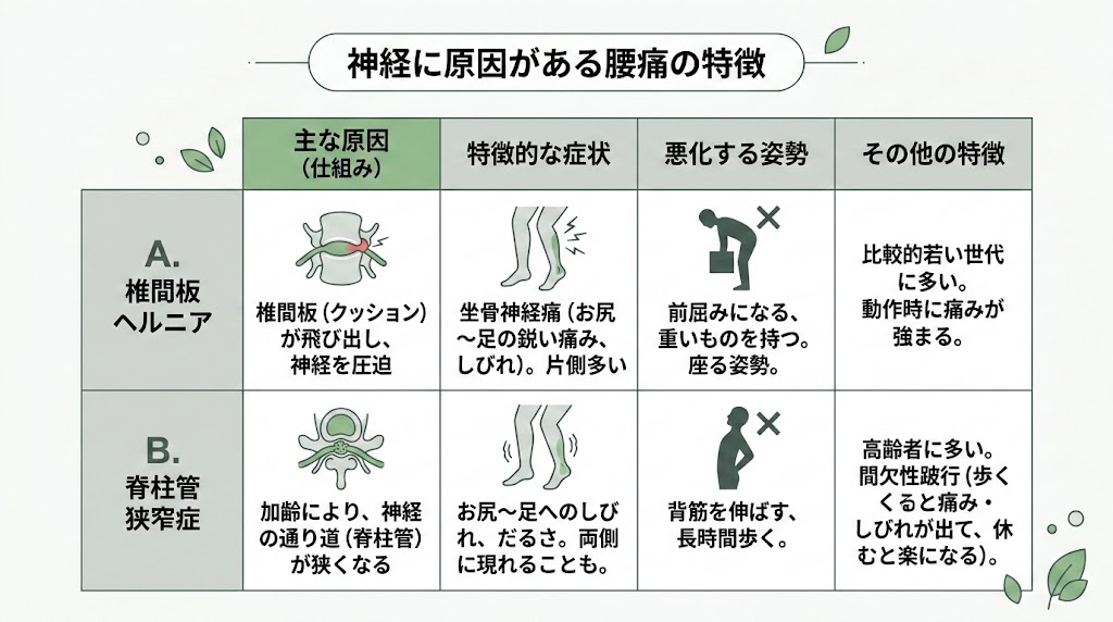 【タイプ3】神経が原因の腰痛の図解