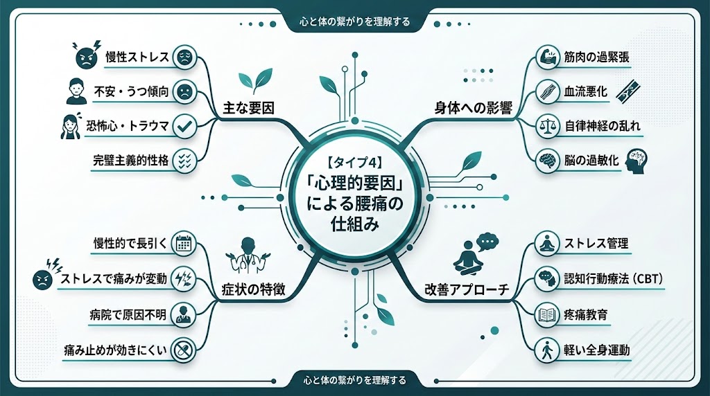 【タイプ4】ストレス・心理的要因の腰痛の図解