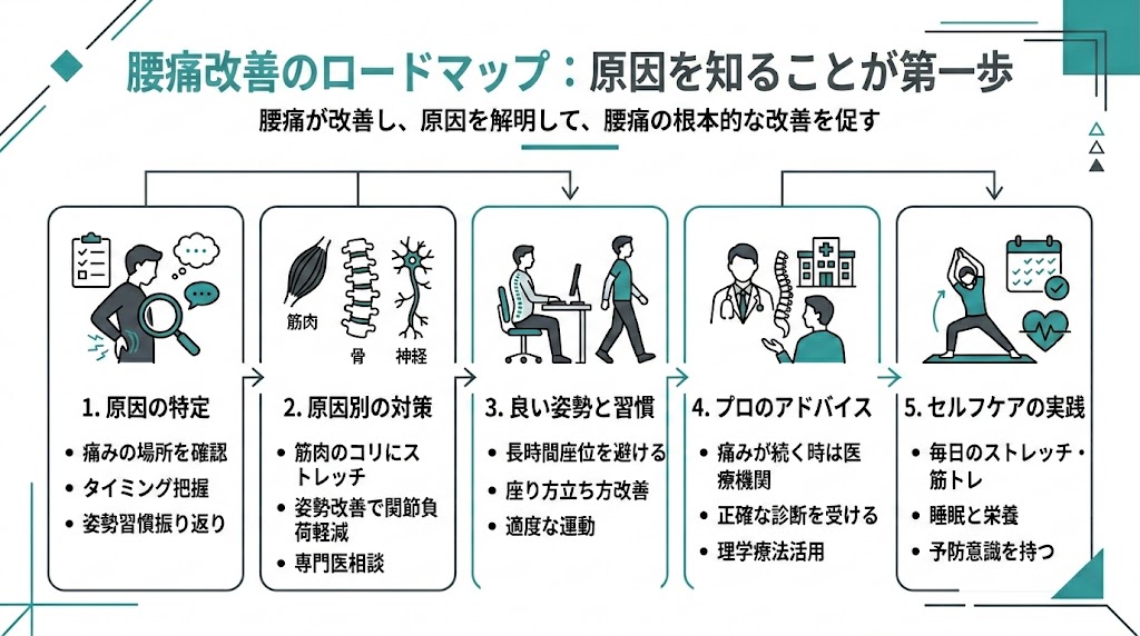 まとめ:腰痛の原因を知ることが改善の第一歩の図解