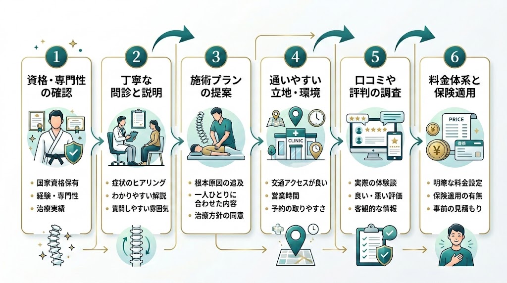 大阪で接骨院を選ぶ際のポイントの図解