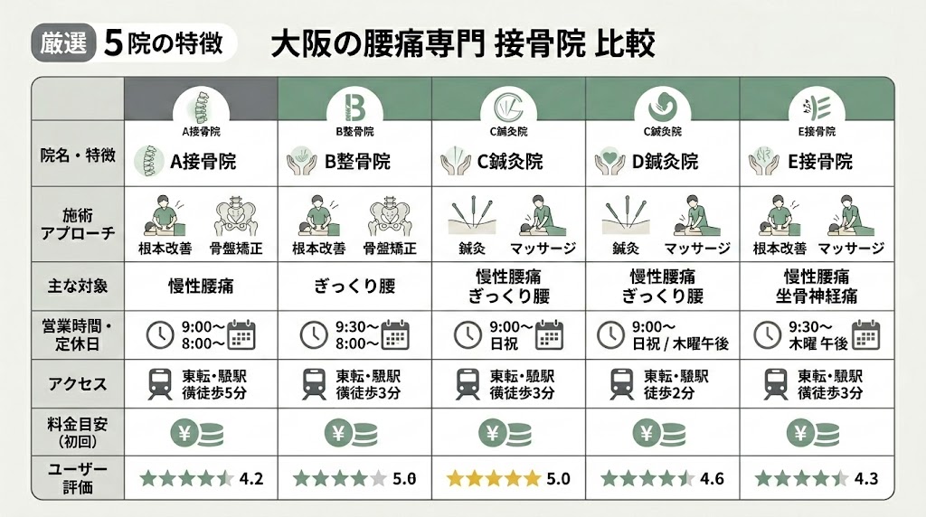 大阪で腰痛におすすめの接骨院5選の図解