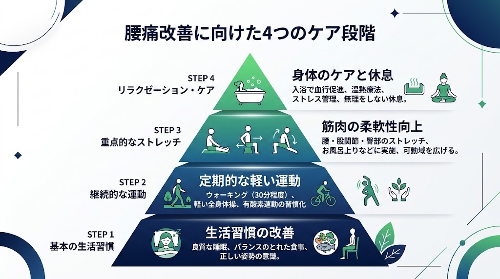 自宅でできる腰痛セルフケアの図解
