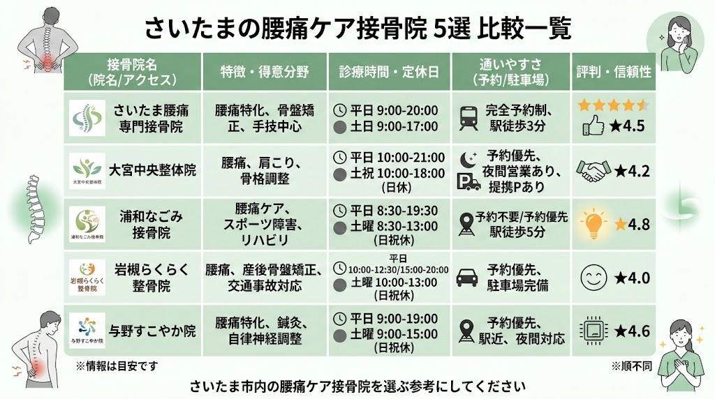 さいたまで腰痛におすすめの接骨院5選の図解