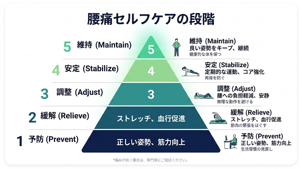 自宅でできる腰痛セルフケアの図解
