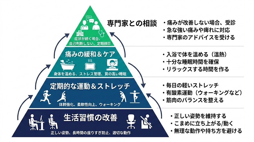 自宅でできる腰痛セルフケアの図解