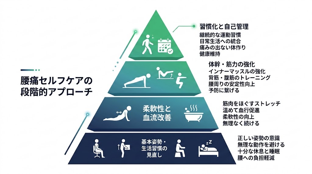自宅でできる腰痛セルフケアの図解