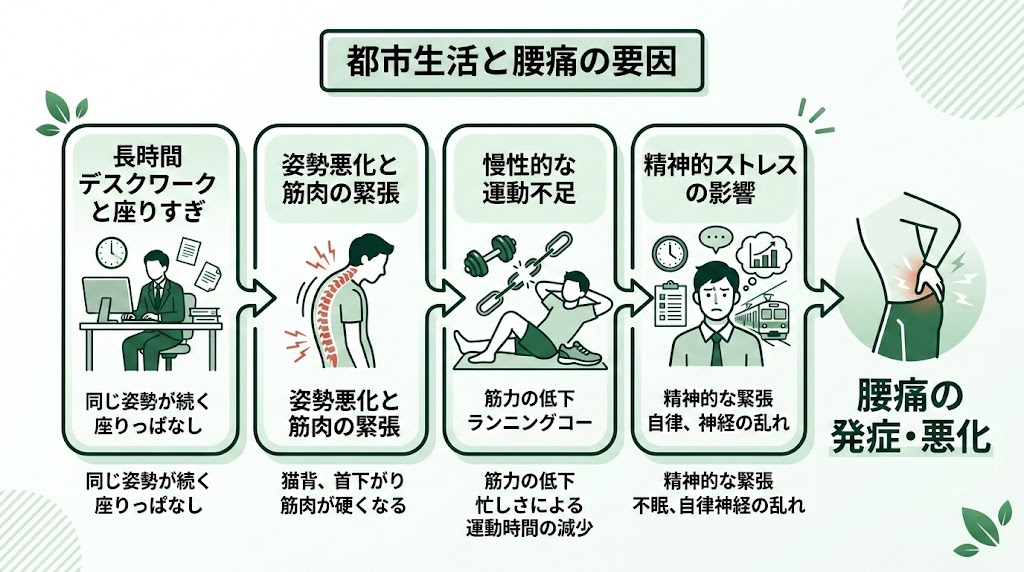 新宿で腰痛に悩む人が多い理由の図解