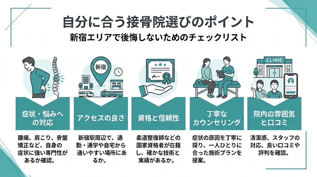 まとめ|新宿で自分に合った接骨院を見つけようの図解