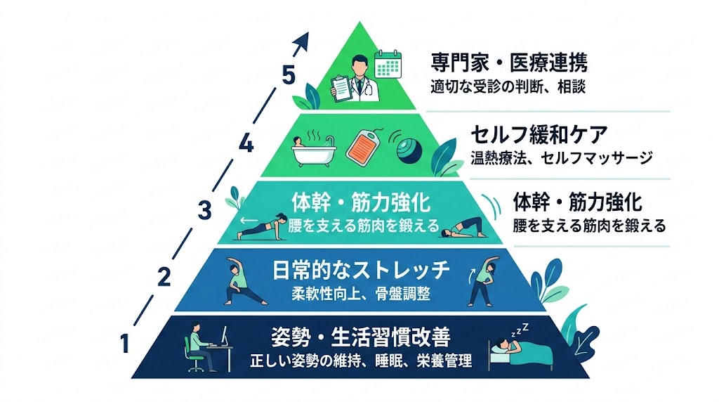 自宅でできる腰痛セルフケアの図解