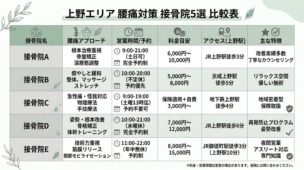 上野で腰痛におすすめの接骨院5選の図解