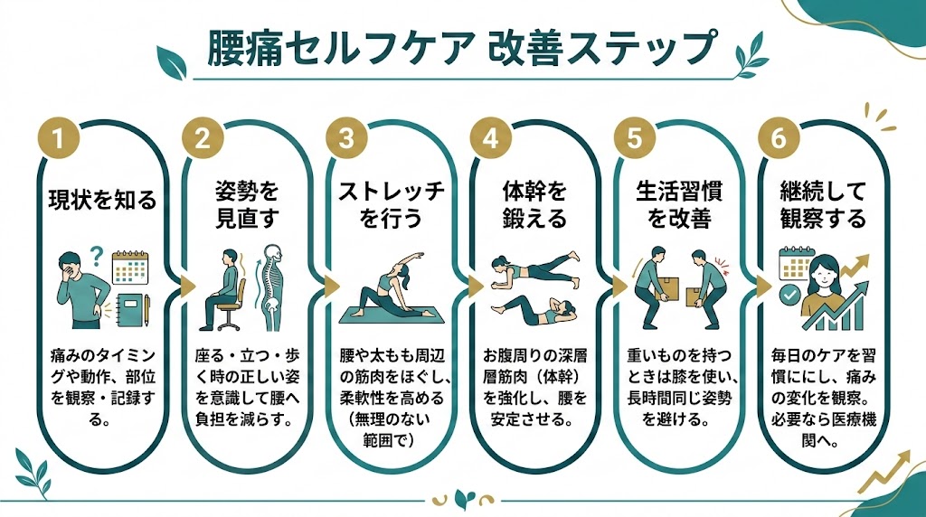 【アプローチ1】セルフケアで治す方法の図解