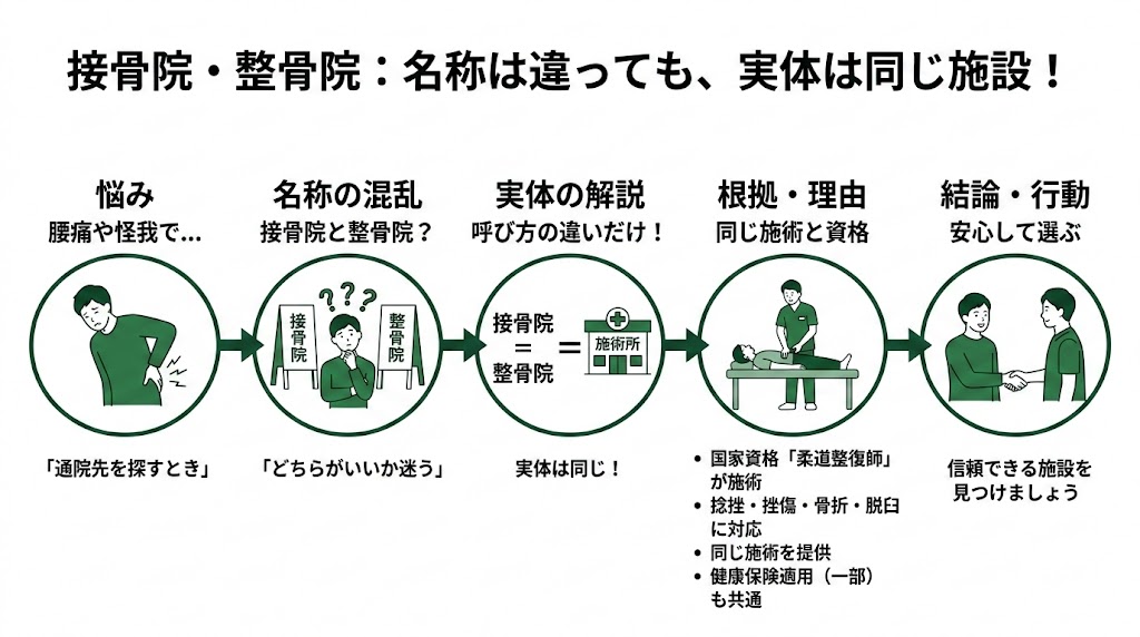接骨院と整骨院は「同じ施設」ですの図解