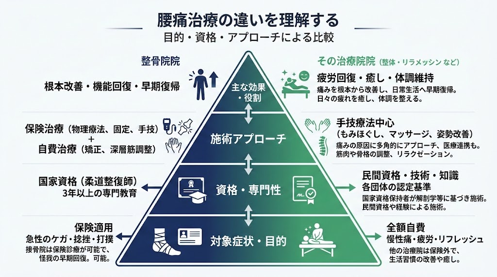 接骨院と他の治療院の違い一覧の図解