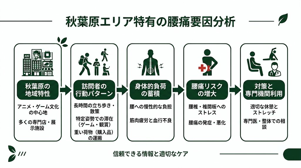 秋葉原駅周辺で腰痛に悩む人が多い理由の図解