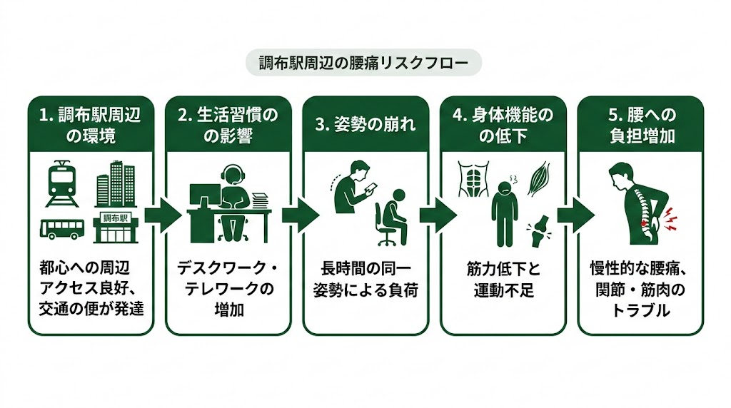 調布駅周辺で腰痛に悩む人が多い理由の図解