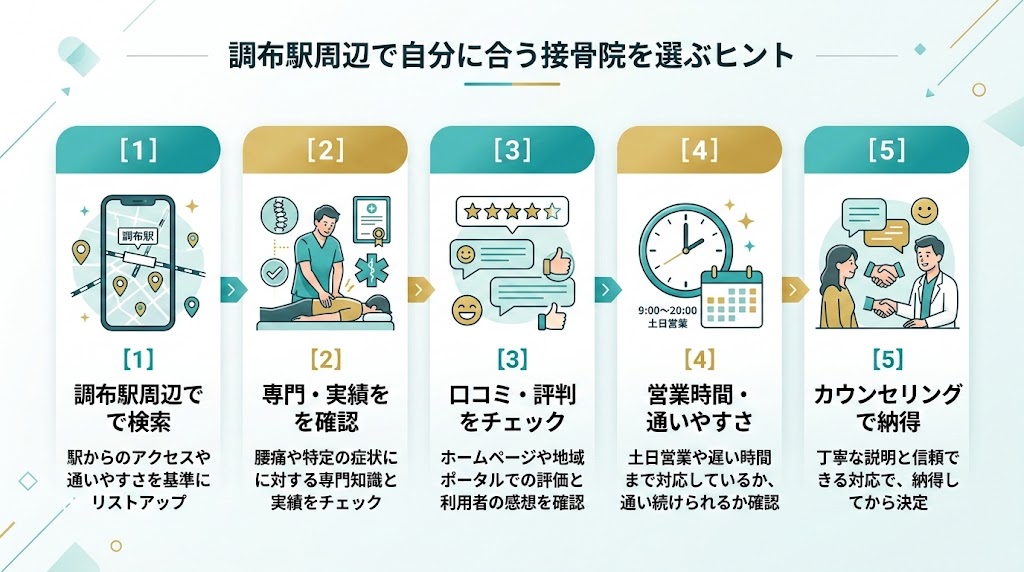 調布駅で接骨院を選ぶ際のポイントの図解