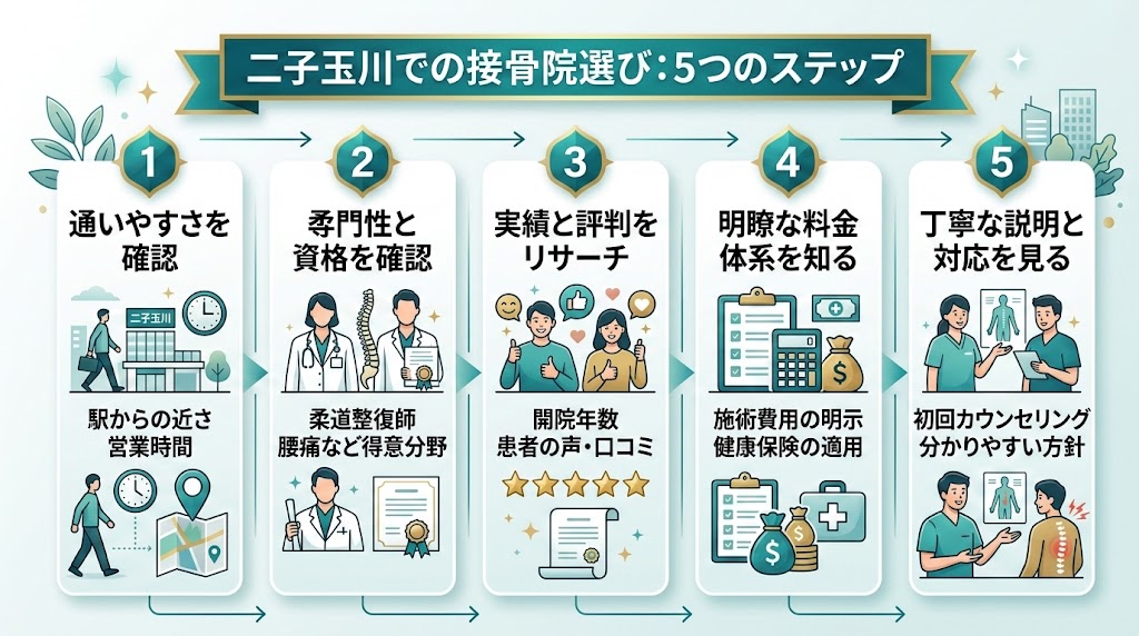 二子玉川駅で接骨院を選ぶ際のポイントの図解