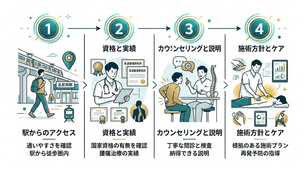 五反田駅で接骨院を選ぶ際のポイントの図解