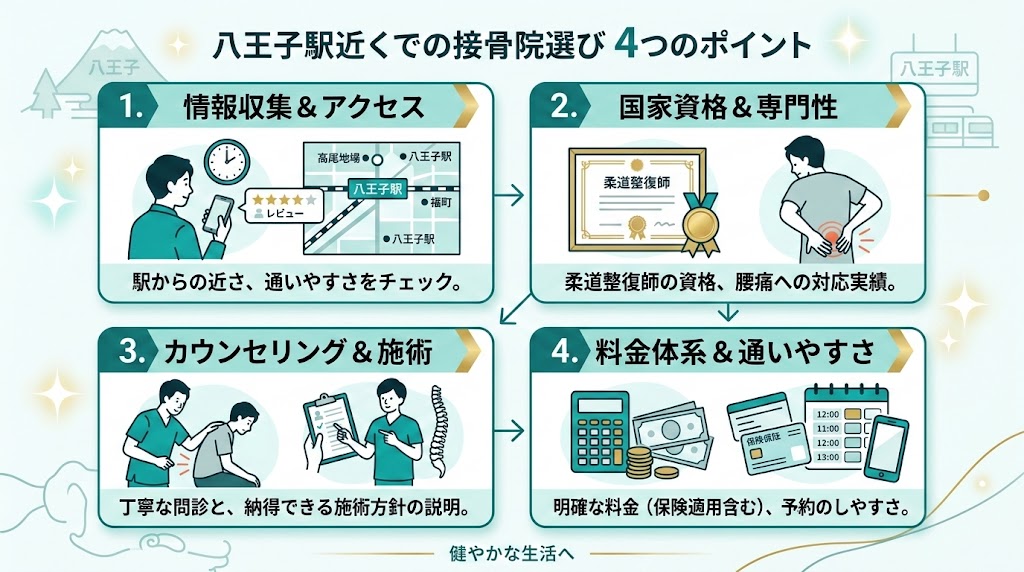 八王子駅で接骨院を選ぶ際のポイントの図解