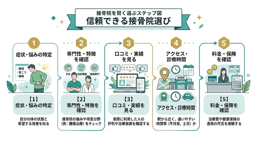 神田駅で接骨院を選ぶ際のポイントの図解