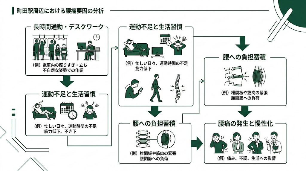 町田駅周辺で腰痛に悩む人が多い理由の図解