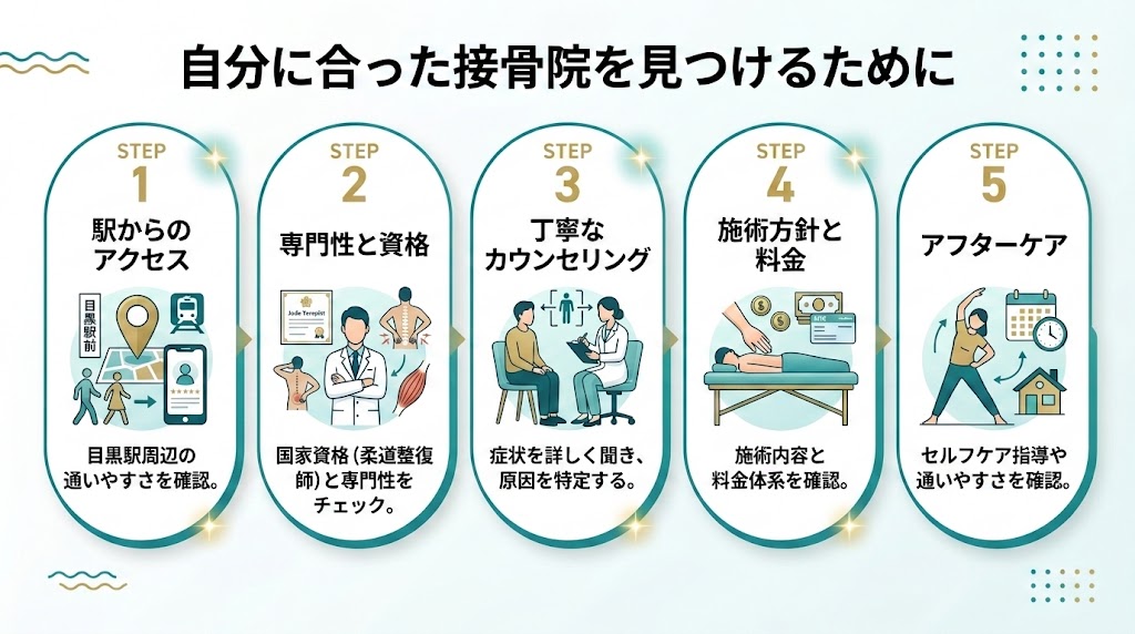 目黒駅で接骨院を選ぶ際のポイントの図解