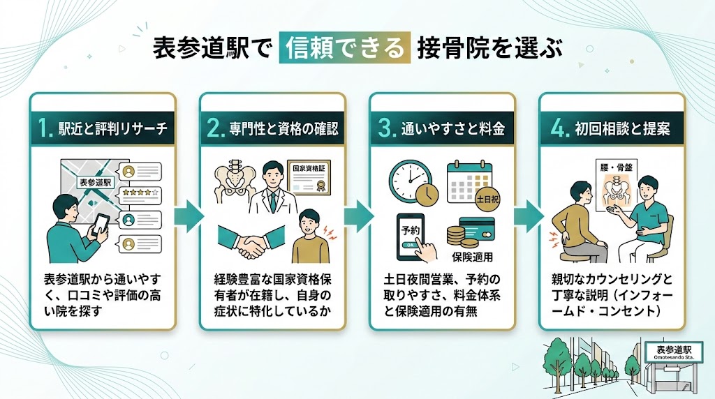 表参道駅で接骨院を選ぶ際のポイントの図解
