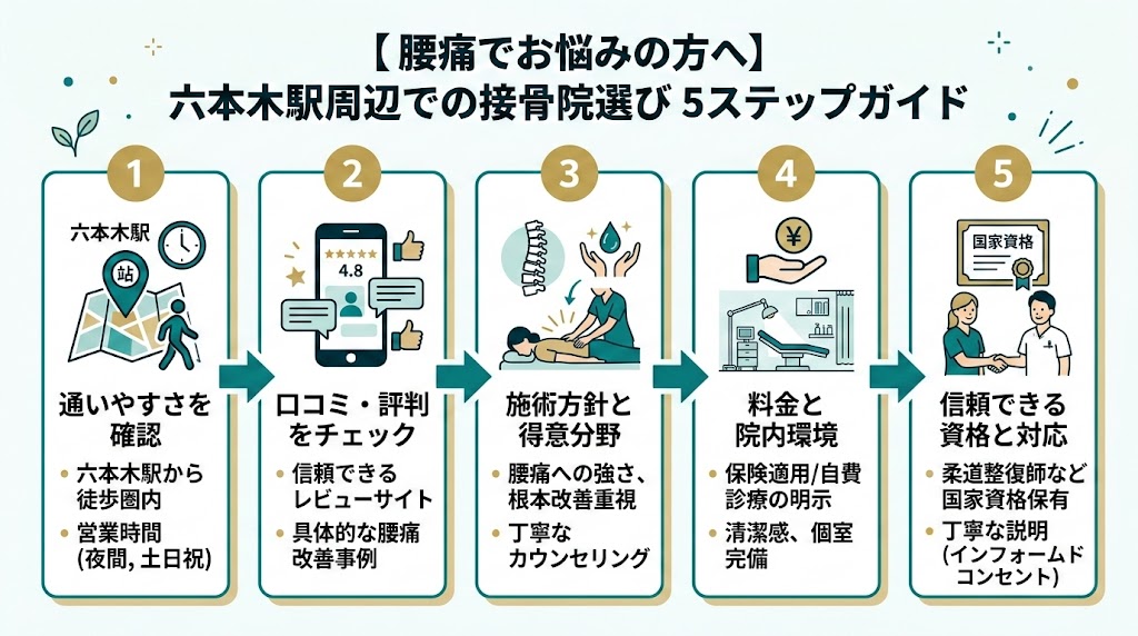 六本木駅で接骨院を選ぶ際のポイントの図解