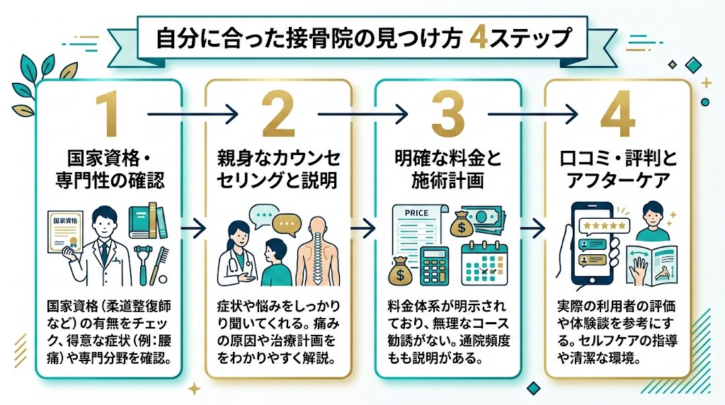 下北沢駅で接骨院を選ぶ際のポイントの図解