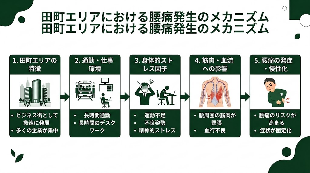 田町駅周辺で腰痛に悩む人が多い理由の図解