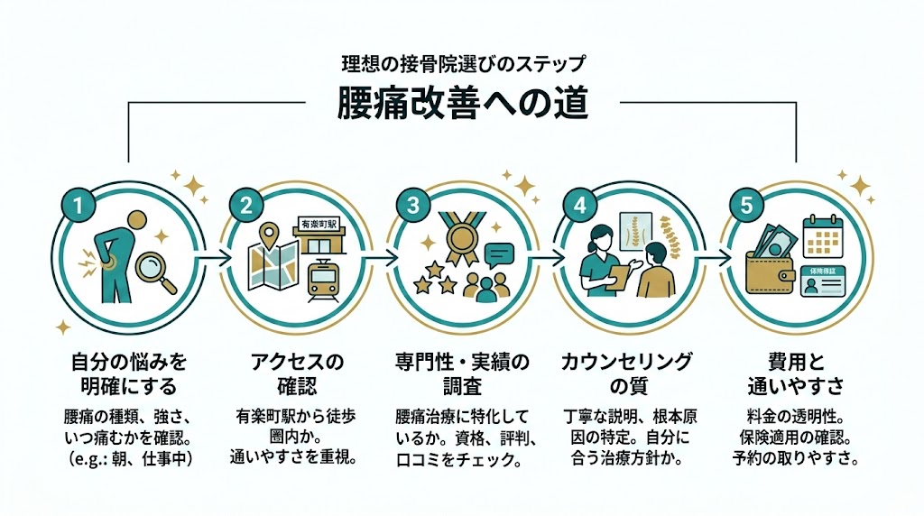有楽町駅で接骨院を選ぶ際のポイントの図解