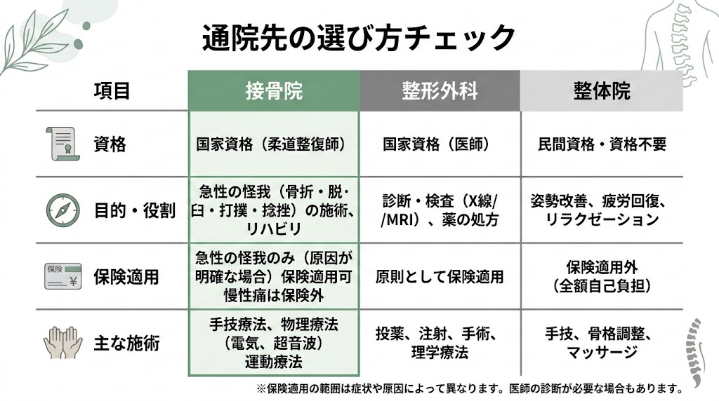 接骨院に通う前に知っておきたいことの図解