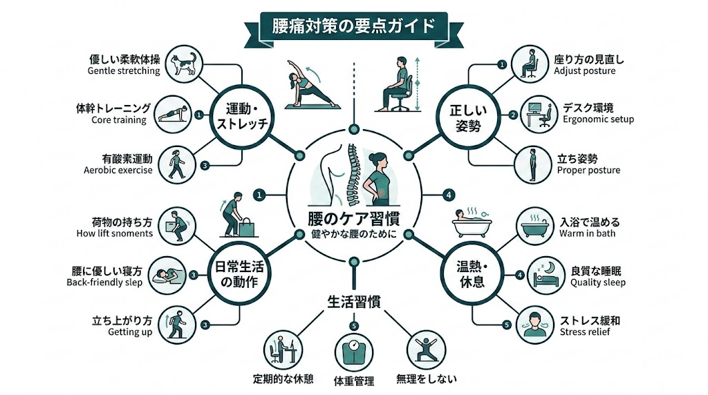 自宅でできる腰痛セルフケアの図解